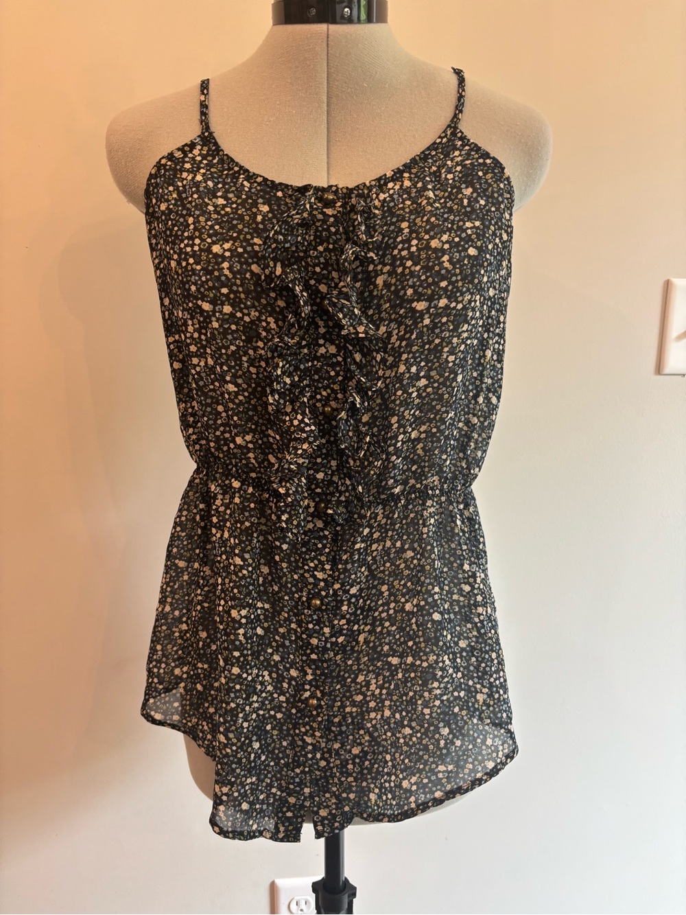 Naked‎ Zebra Black Floral Ruffle Camisole with Spaghetti Straps